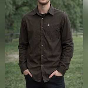 Volcom Men's Dark Brown Casual Button Down Shirt